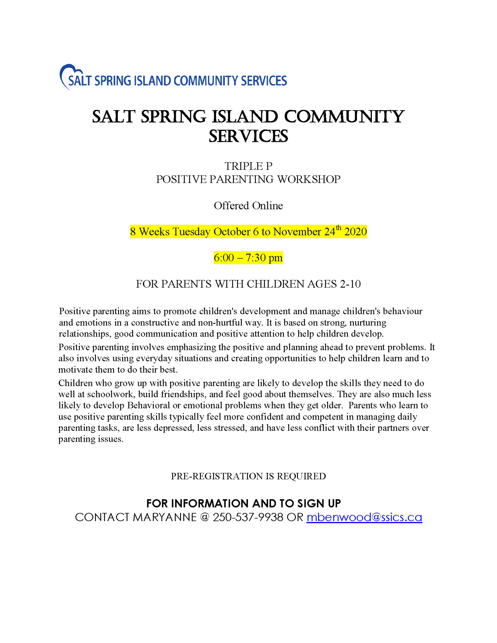 TRIPLE P - POSITIVE PARENTING EVENING WORKSHOP - Salt ...